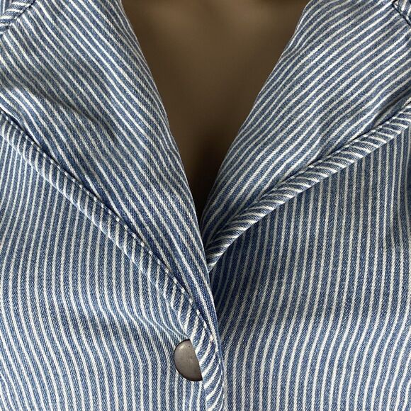 Forever Twentyone Boutique Cropped Jacket Small Blue White Striped Denim Unique - Picture 7 of 12